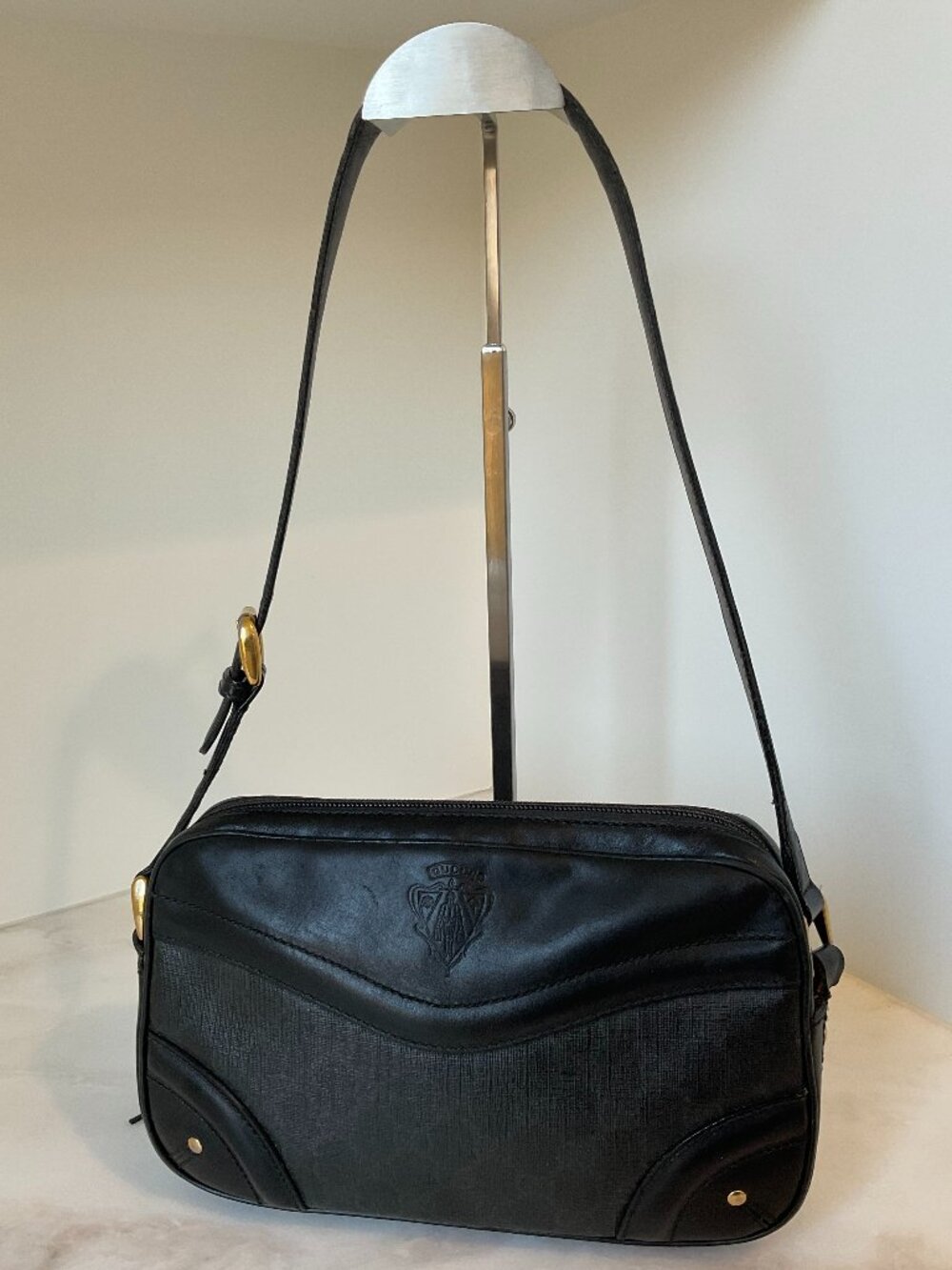 Rare Authentic Gucci GG Nylon Crest Shoulder Bag - Black